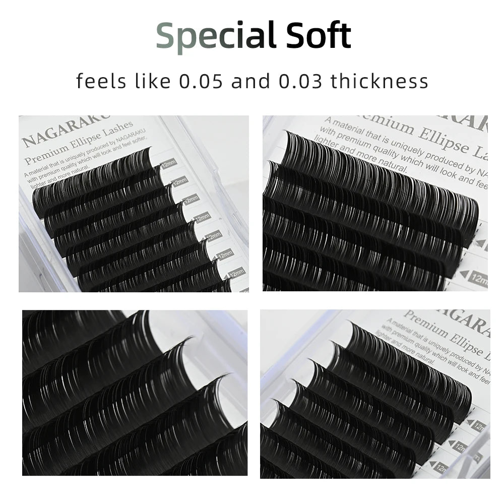 NAGARAKU Flat Ellipse Eyelash Split Tips Matte Gray Black Color Super