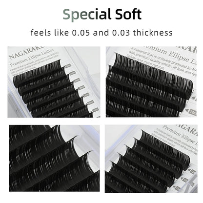 NAGARAKU Flat Ellipse Eyelash Split Tips Matte Gray Black Color Super