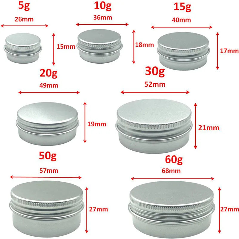10Pcs 5g 10g 15g 20g 30g 50g Empty Silver Aluminum Tins Cans Screw Top