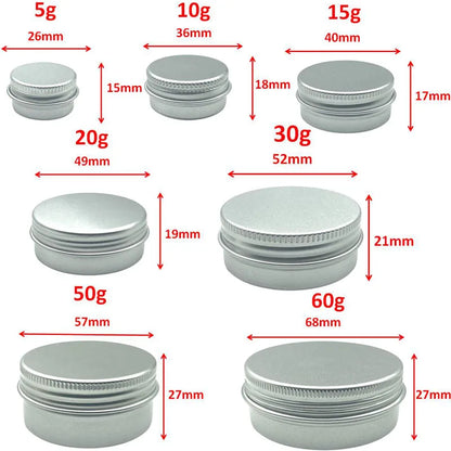 10Pcs 5g 10g 15g 20g 30g 50g Empty Silver Aluminum Tins Cans Screw Top
