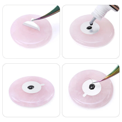 Glue Pallet Eyelashes Extensions Pink Green Jade Stone Reusable False