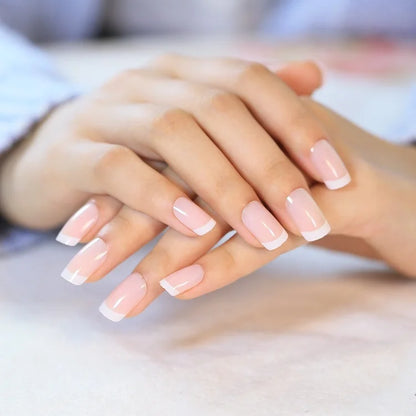 Long Elongated French Manicure White Tip with Clear Top