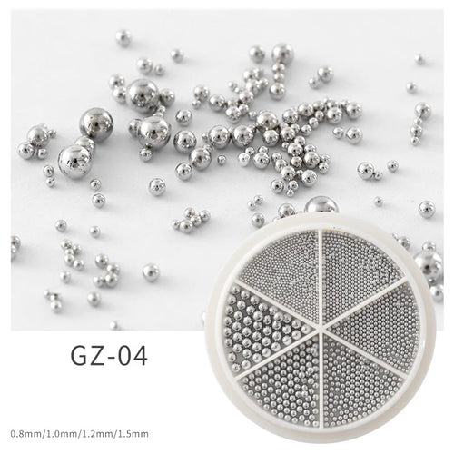 6 Grids Nail Art Tiny Steel Caviar Beads 0.8-1.5mm Mixed Size 3D