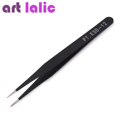 Anit-Static Tweezers, Precision Black DIY Tweezers for Nail Art and