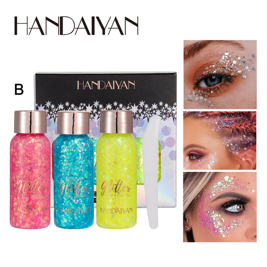HANDAIYAN Glitter Eyeshadow Sequin Gel 3 Set Mermaid Face Body Lotion Performance Stage Nightclub Makeup