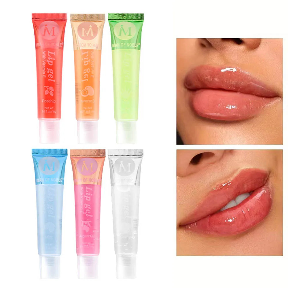 6Pcs Fruity Flavor Watery Glossy Lip Gloss Set Clear Lip Gel Hydrating