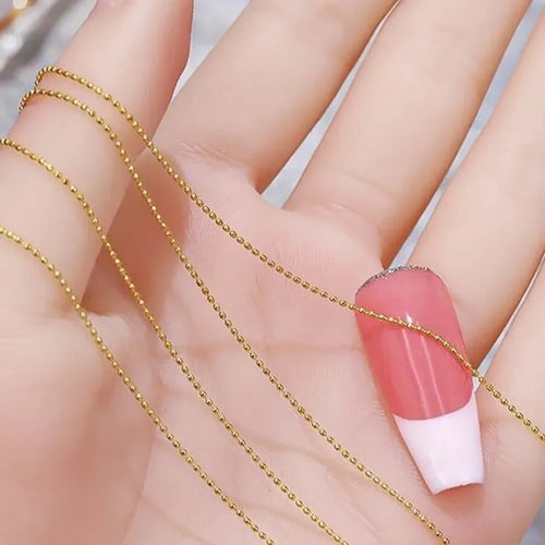 1M/Pack 0.8mm Gold Silver Nail Bead Chain Charm Ellipse Stone Nail Art