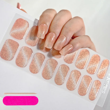 16Tips Semi-Cured Gel Nail Sticker Pure Color UV/LED Lamp Gel Nail