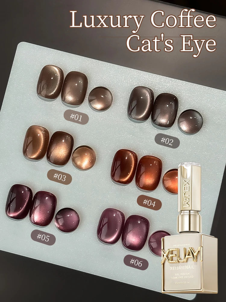 15ml 6Colors Luxury Coffee Cat's Eye Nail Gel Polish Set with Soak Off