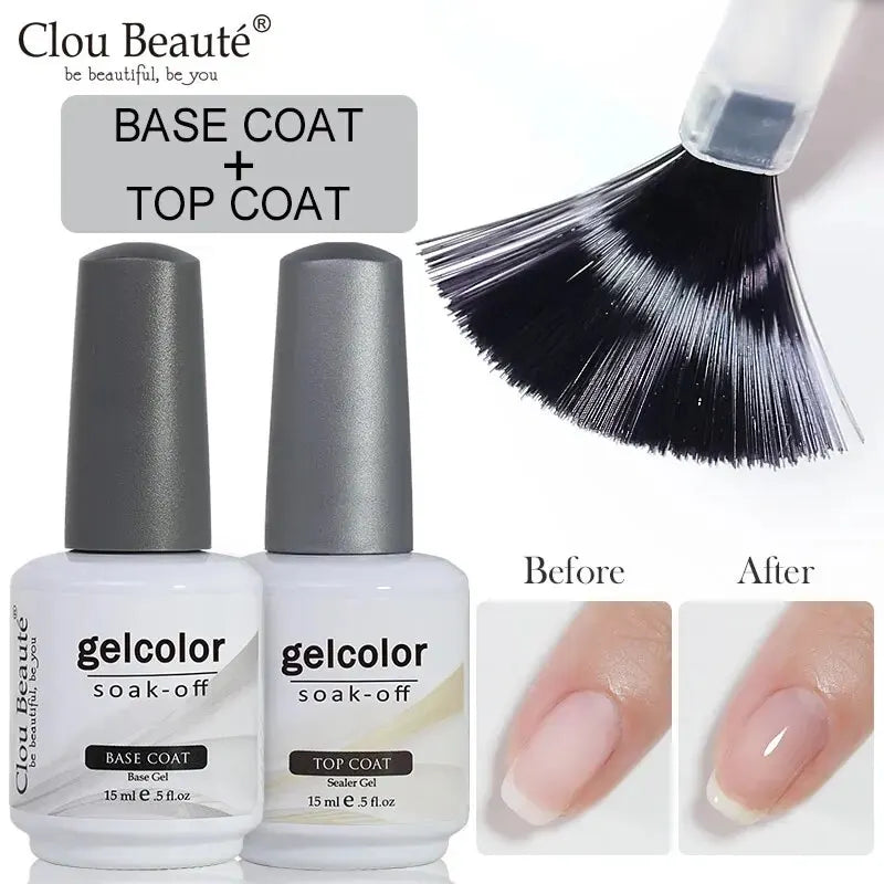 Clou Beaute No Wipe Top Coat Base Coat UV Gel Nail Art Tips Manicure