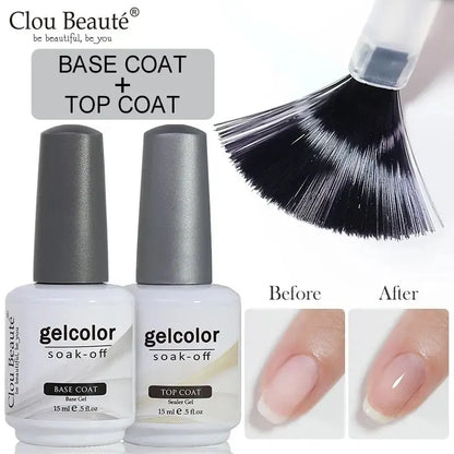 Clou Beaute No Wipe Top Coat Base Coat UV Gel Nail Art Tips Manicure