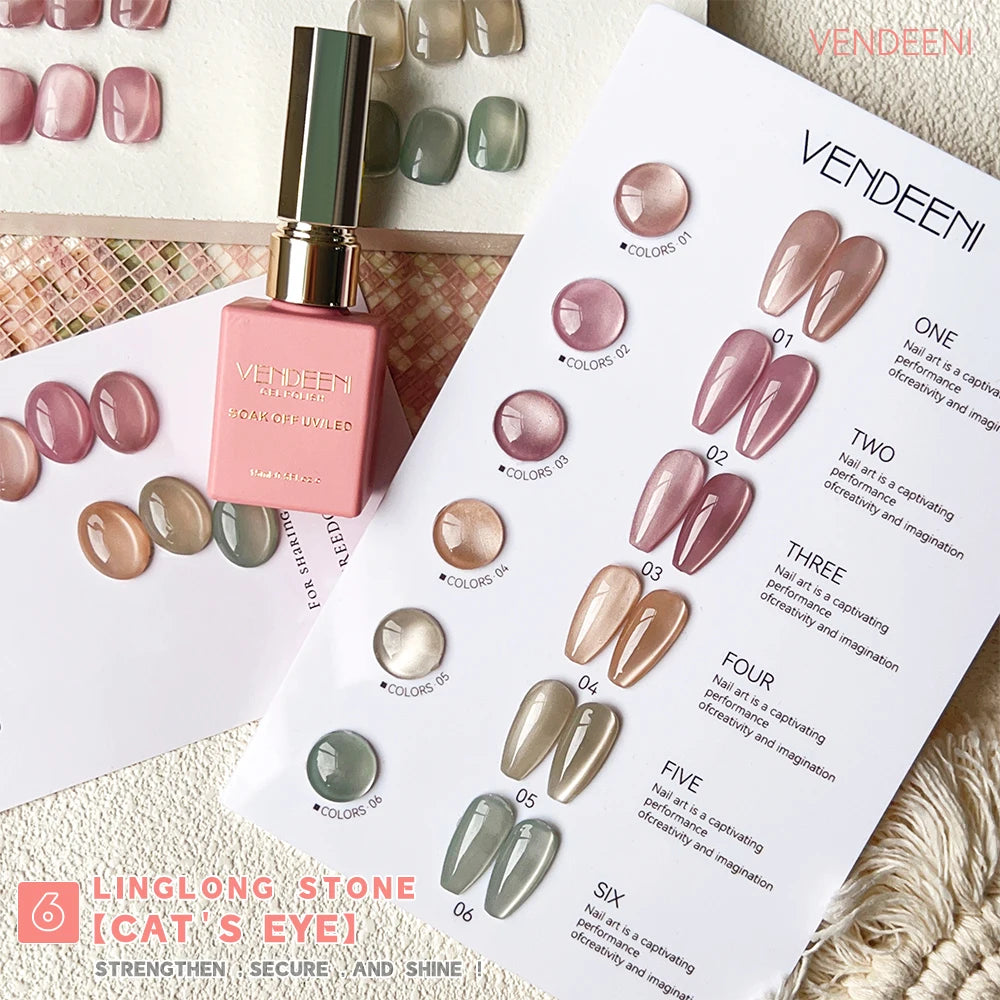 Vendeeni 6 Colors Magnetic Cat Eye Gel Nail Polish Set Pink UV LED