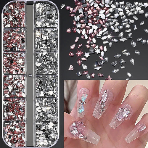12Grids Ocean Gold Nail Art Charms Shell/Seahorse/Starfish White Half