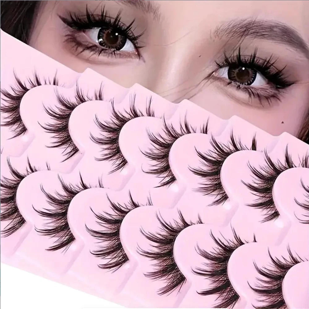 10 Pairs Of False Eyelashes Fluffy Cat Eyes - Extra Long And Thick For