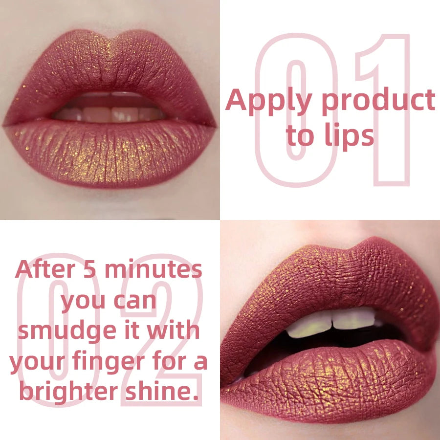 14 Colors Glitter Metallic Lip Glaze Shiny Long Lasting Lip Gloss
