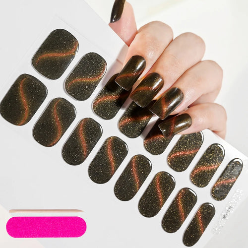 16Tips Semi-Cured Gel Nail Sticker Pure Color UV/LED Lamp Gel Nail