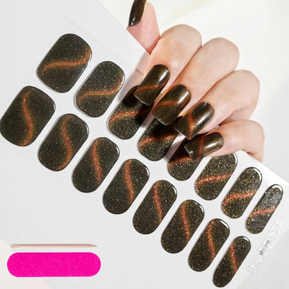 16Tips Semi-Cured Gel Nail Sticker Pure Color UV/LED Lamp Gel Nail