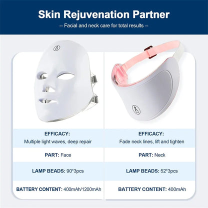 7 Colors Led Facial Mask With Neck Red Light Therapy Mask For Skin