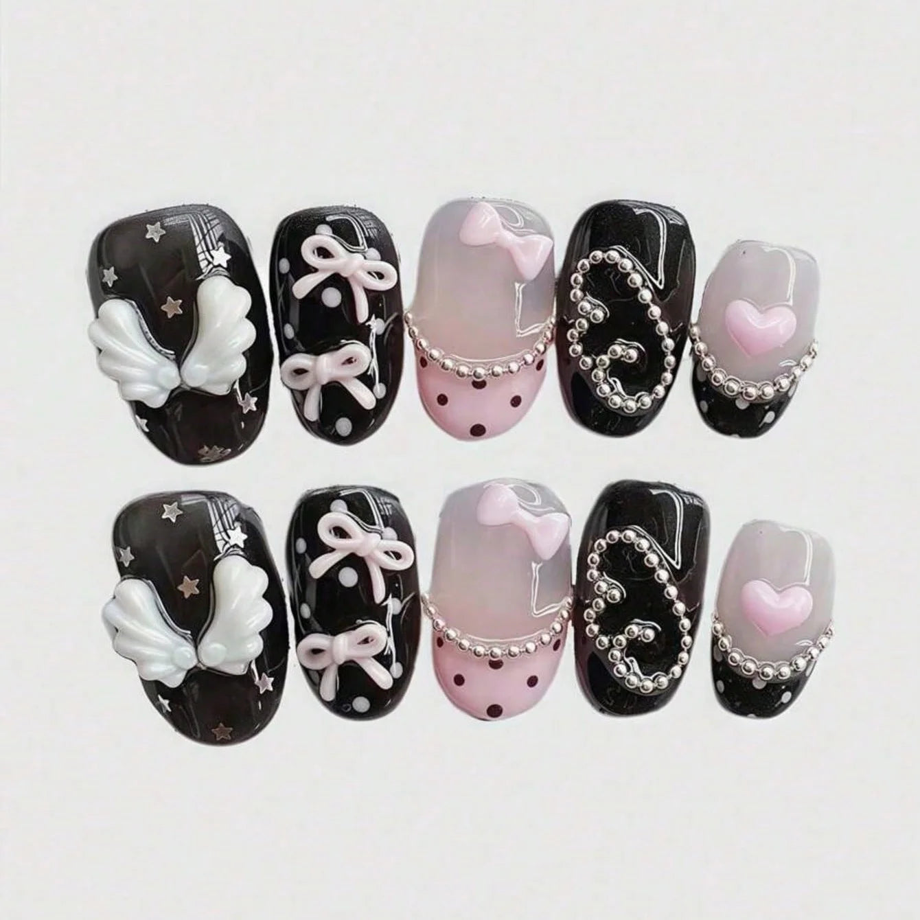 10pcs pure hand pressed short circular nail art, beautiful fake nails,