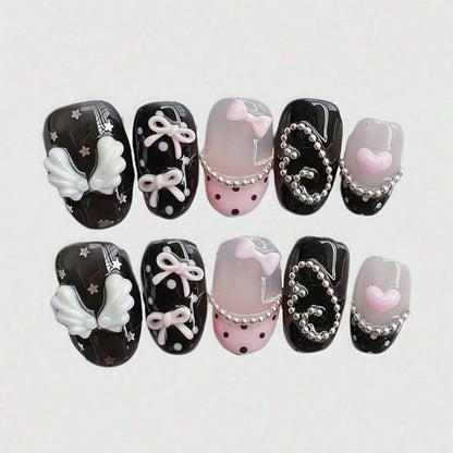 10pcs pure hand pressed short circular nail art, beautiful fake nails,