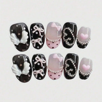 10pcs pure hand pressed short circular nail art, beautiful fake nails,