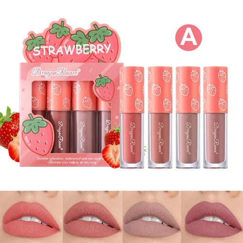 Mini Velvet Matte Lip Gloss Set, 3pc/4pcs Non-Fading, Non-Stick Cup,