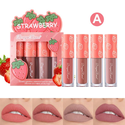 Mini Velvet Matte Lip Gloss Set, 3pc/4pcs Non-Fading, Non-Stick Cup,