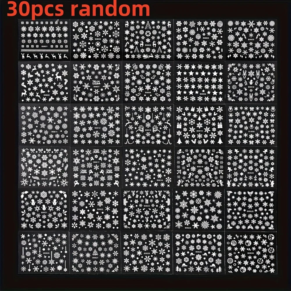 30pcs Sheets Christmas 3D Nail Art Stickers Decals Nail Art Supplies