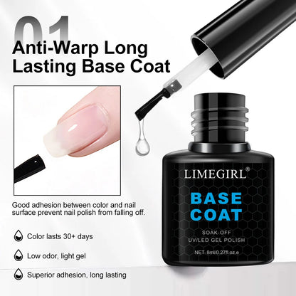 LIMEGIRL 8ml Soak Off Matte Top Base Coat for Nails UV Gel Polish Semi