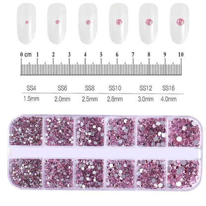 12Grids SS6-SS30 Mixed Nail Rhinestones Shiny Clear/Gold/Pink/Blue