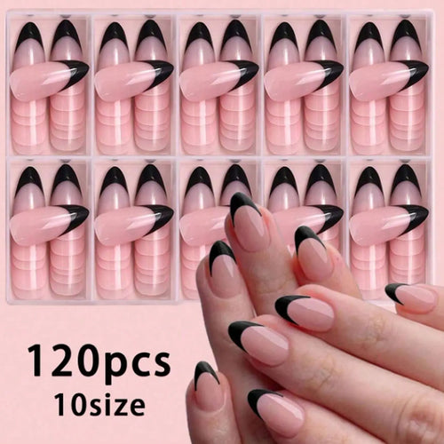 120pcs -box Almond  White French Fake nails for Stylish Women & Girls,
