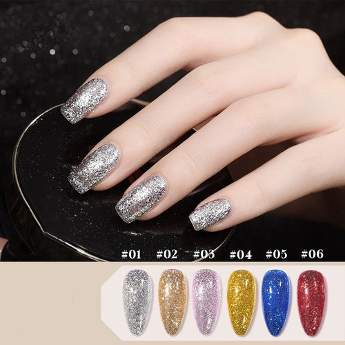 10ml 1-12pcs Gold Sparkling Platinum Nail Gel Polish Glitter Long