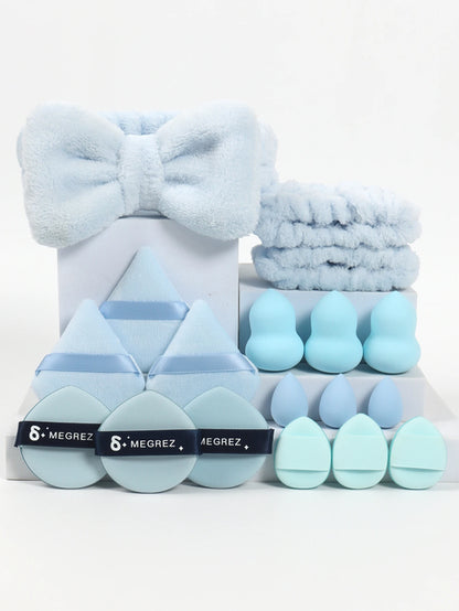 18 piece headband set. 1 hair band & 2 wrist bands & 3 make-up Sponges