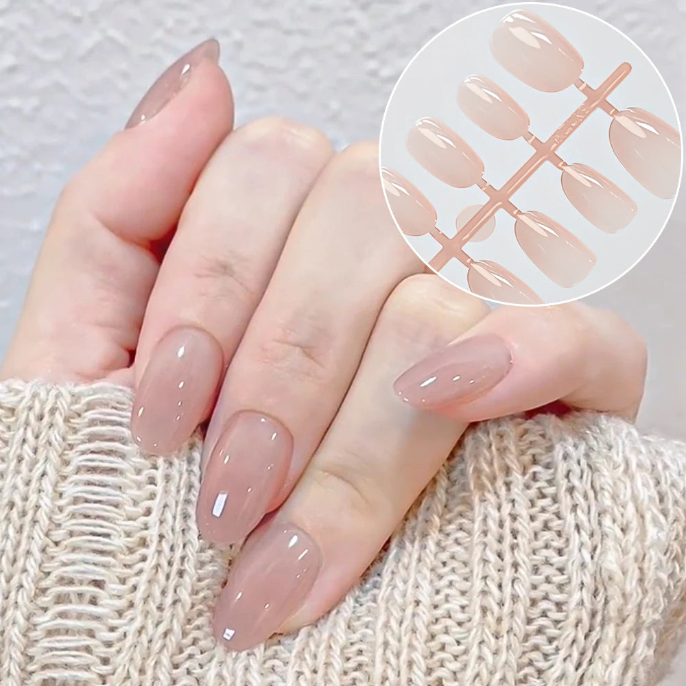 150Pcs Gradient Nude Short Almond Fake Nails XS/S/M Size Glossy Full
