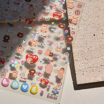 Cute Animals Bear Dog Cake Sweet Cherry Grid Bowknot Star Line Fruit