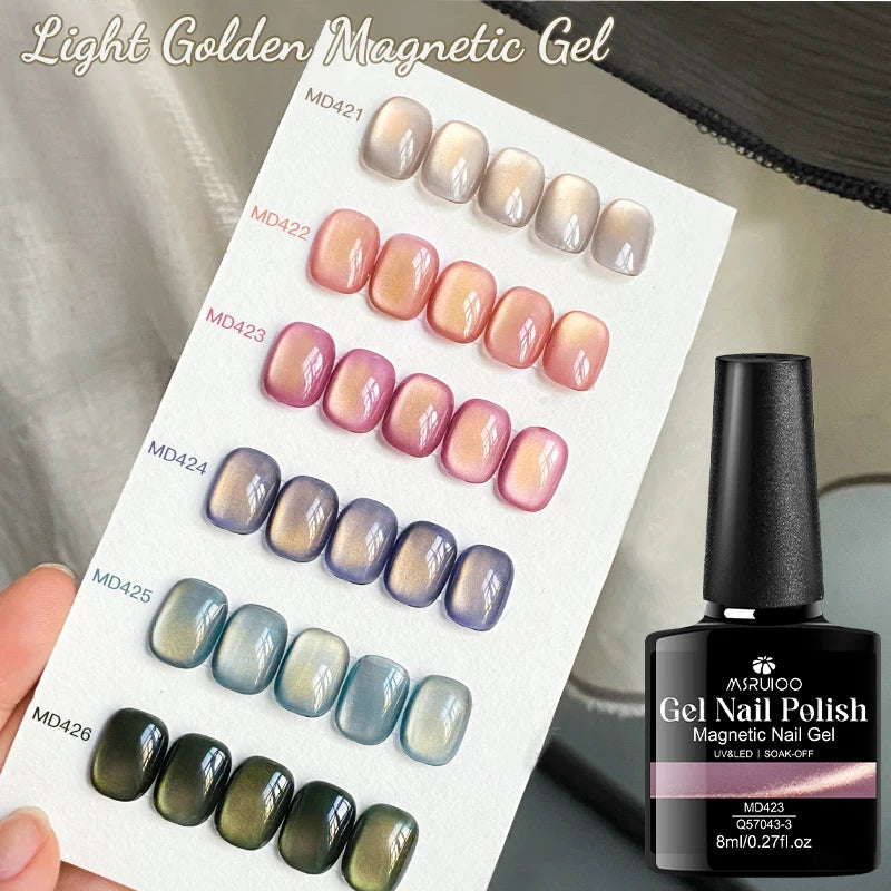 7pc Light Golden Magnetic Nail Gel Set Long Lasting for 28+ Days