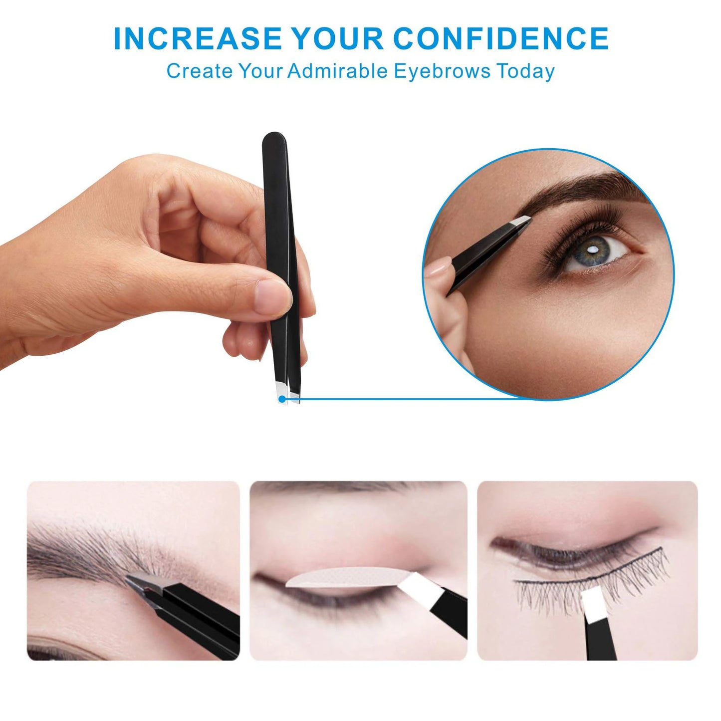 Professional Stainless Steel Eyelash & Eyebrow Grooming Tweezers Set