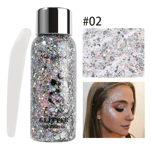 Body Glitter Gel Sequins Long Acting Face Eyes Hair Prom Party Mermaid