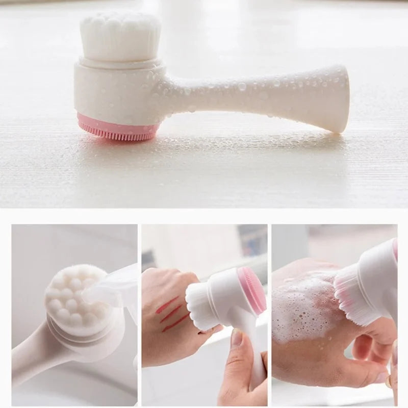 3D Double Silicone Facial Cleansing Brush Manual Massage Facial Brush