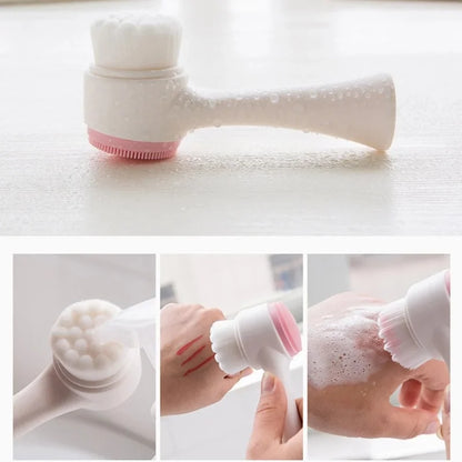 3D Double Silicone Facial Cleansing Brush Manual Massage Facial Brush