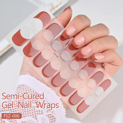 16Tips Semi-Cured Gel Nail Sticker Pure Color UV/LED Lamp Gel Nail
