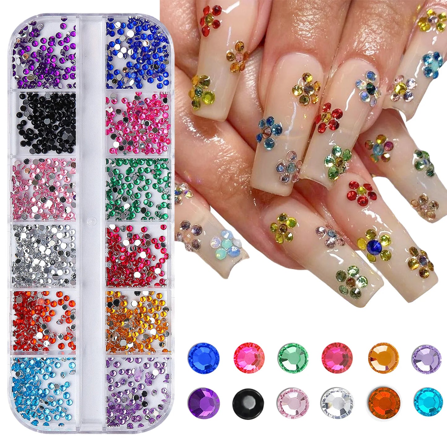 12 Grid Shimmering Crystal Nail Art Rhinestones - Flatback Gemstones
