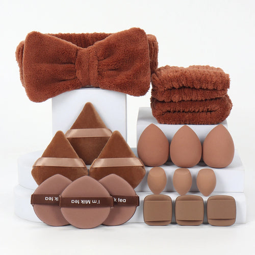 18 piece headband set. 1 hair band & 2 wrist bands & 3 make-up Sponges