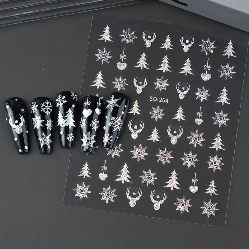 2pc Holographic Christmas Nail Art Stickers Iridescent Laser Snowflake