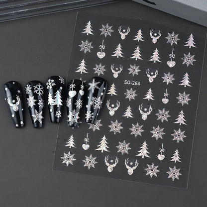 2pc Holographic Christmas Nail Art Stickers Iridescent Laser Snowflake