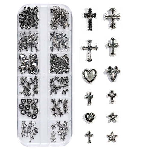 12 Gothic Punk Retro Dark Nail Jewellery 3D Cross Heart Devil Angel