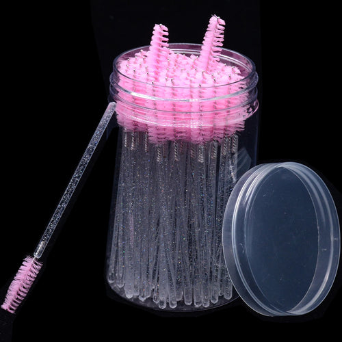 50Pcs/Bottle Eyelash Extension Brushes With Container Eyebrow  Eye