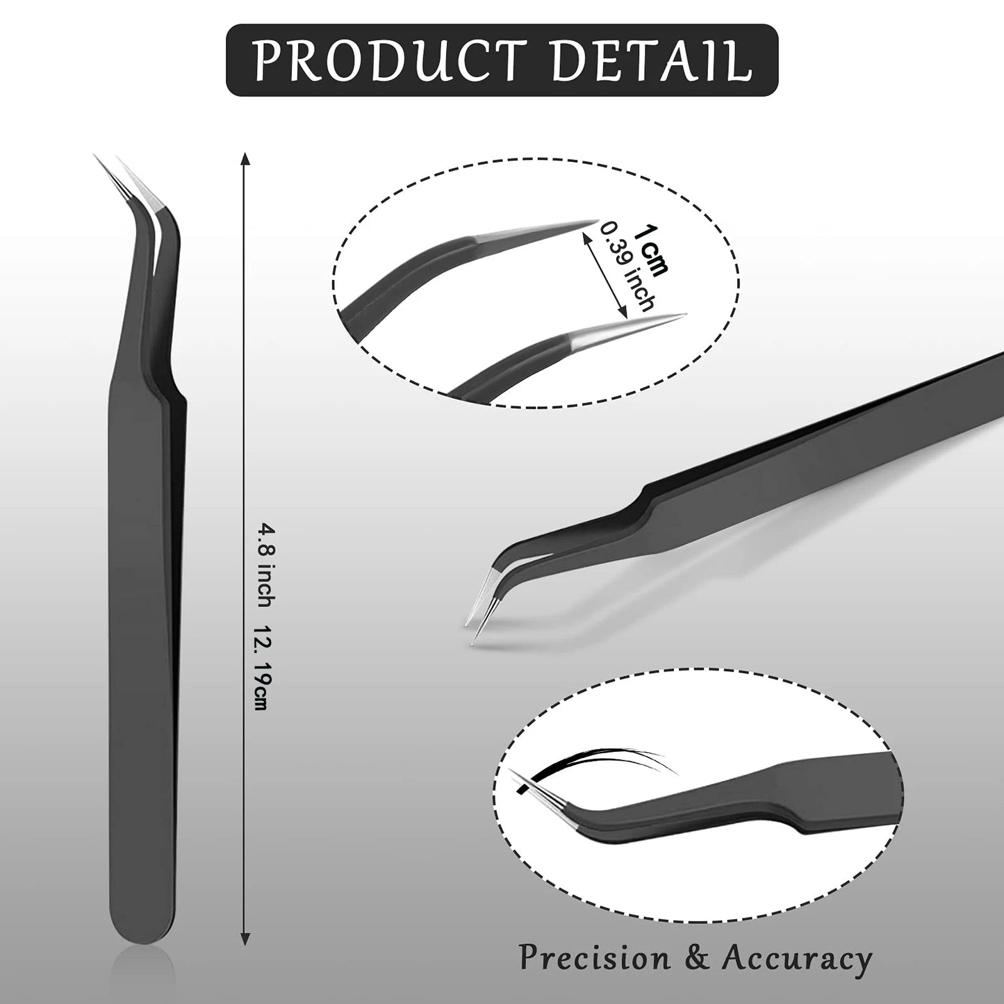 1/9Pcs Curved Tip Eyelash Extension Tweezers, Stainless Steel Curved