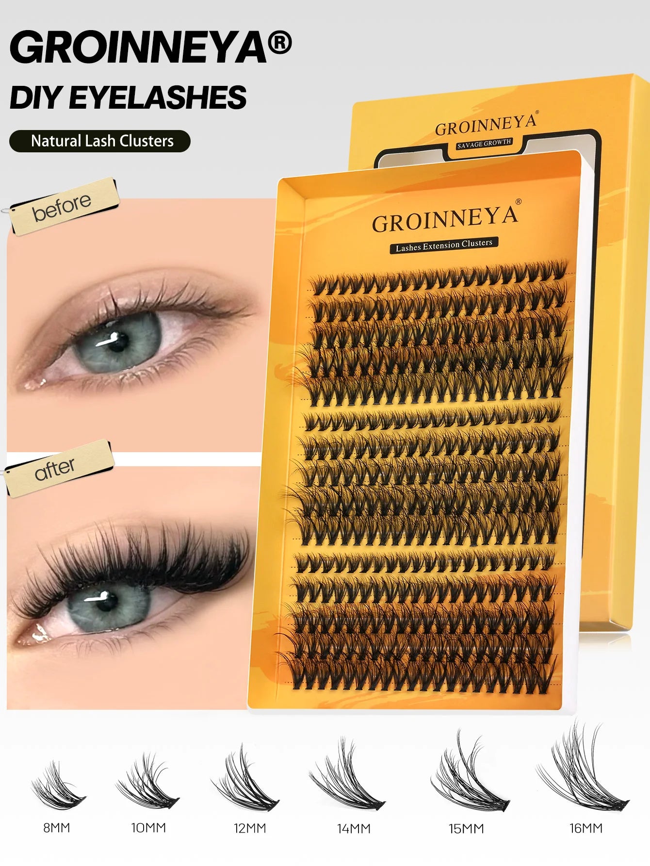 GROINNEYA Cluster Lashes DIY Eyelash Extension C Curl Long Individual