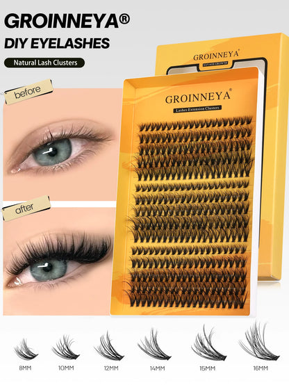 GROINNEYA Cluster Lashes DIY Eyelash Extension C Curl Long Individual